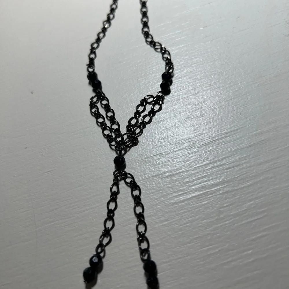 Womens black 16” chain necklace. Gently used. Has accent black beads. - Picture 2 of 2
